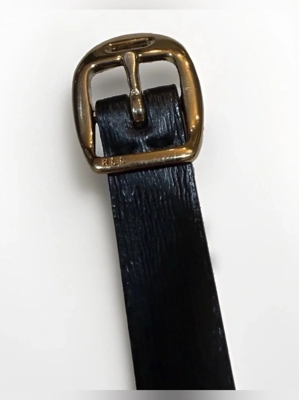 Lauren Ralph Lauren Womens Black Genuine Leather Skinny Belt Gold Buckle Size XL